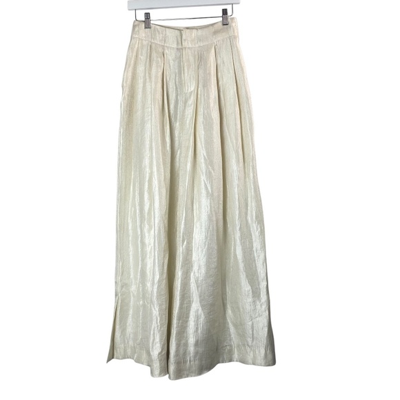 FREE PEOPLE Extra Wide Legs Glossy Viscose Trousers in Off-White Size 0 - Picture 1 of 11